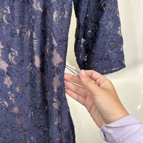 NEW $199‎ ALEX EVENINGS [ 18 R ] Sequined Lace Mermaid Gown in Navy Tan - Picture 8 of 12